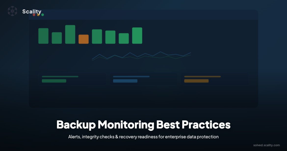 Enterprise backup monitoring dashboard displaying real-time data protection observability metrics and alert management