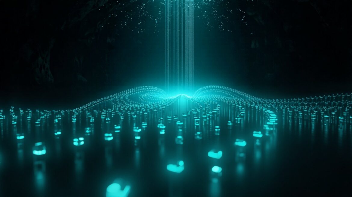 Dark Data Center with Teal Glow and Shadows