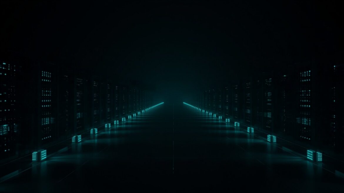 Dim Data Center Corridor with Minimalist Design