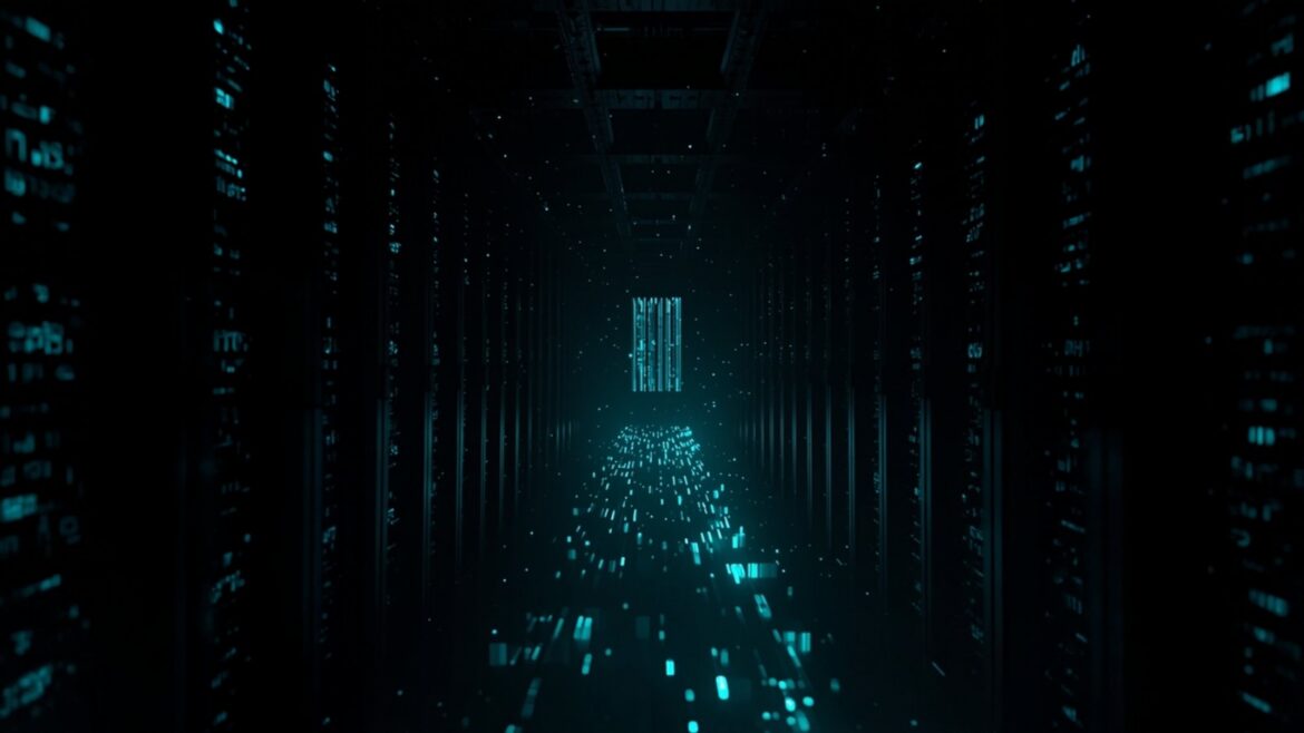 Dimly Lit Data Center at Night