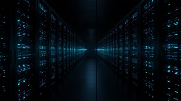 Dynamic Server Room with Flowing Data Bottlenecks