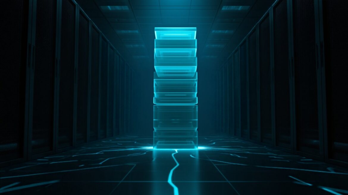 Ethereal Light Paths Connecting Data Racks