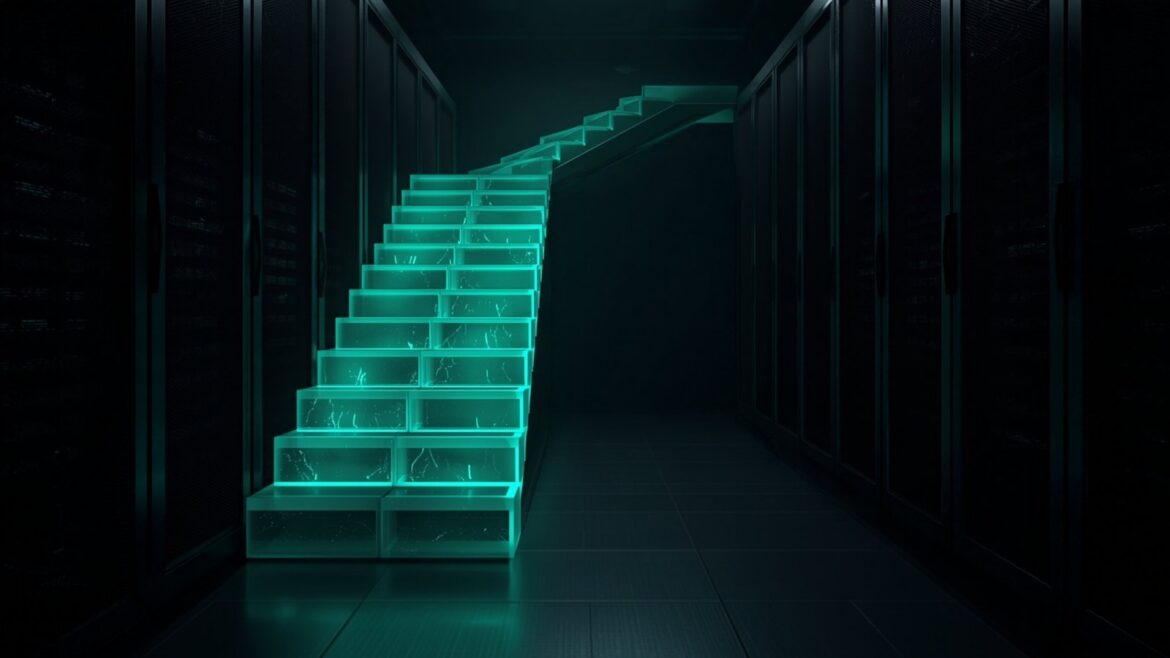 Moody Aisle with Luminous Block Staircase