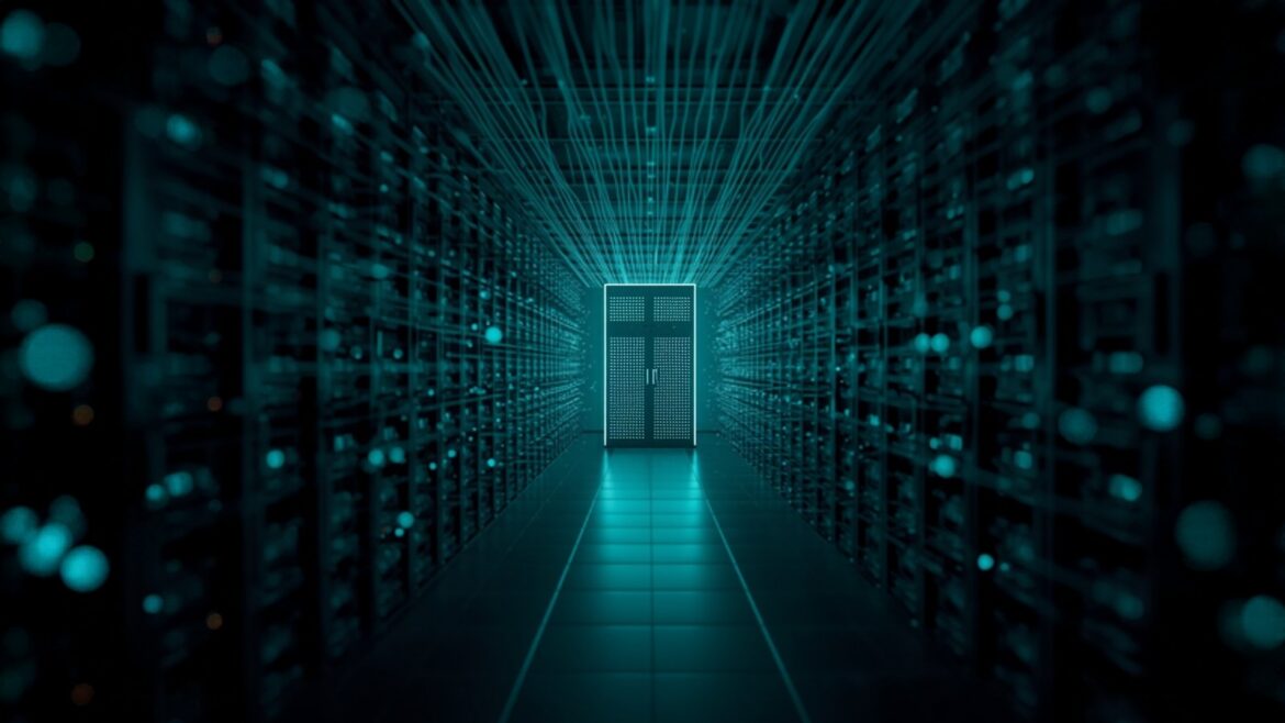 Pulsing Lights in Shadowy Server Space