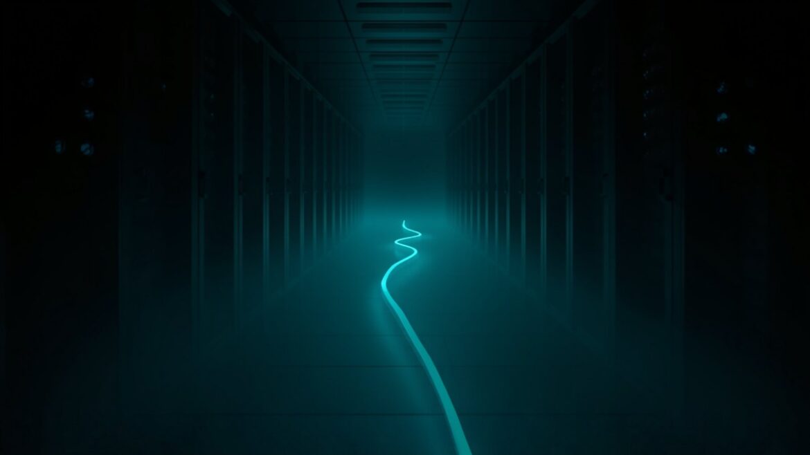 Teal and Cyan Light in Dark Server Room