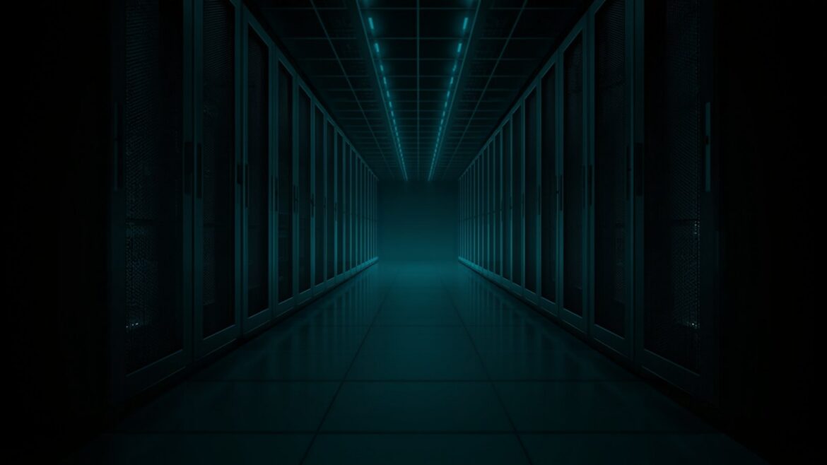 Teal and Cyan Light Trails in Data Center